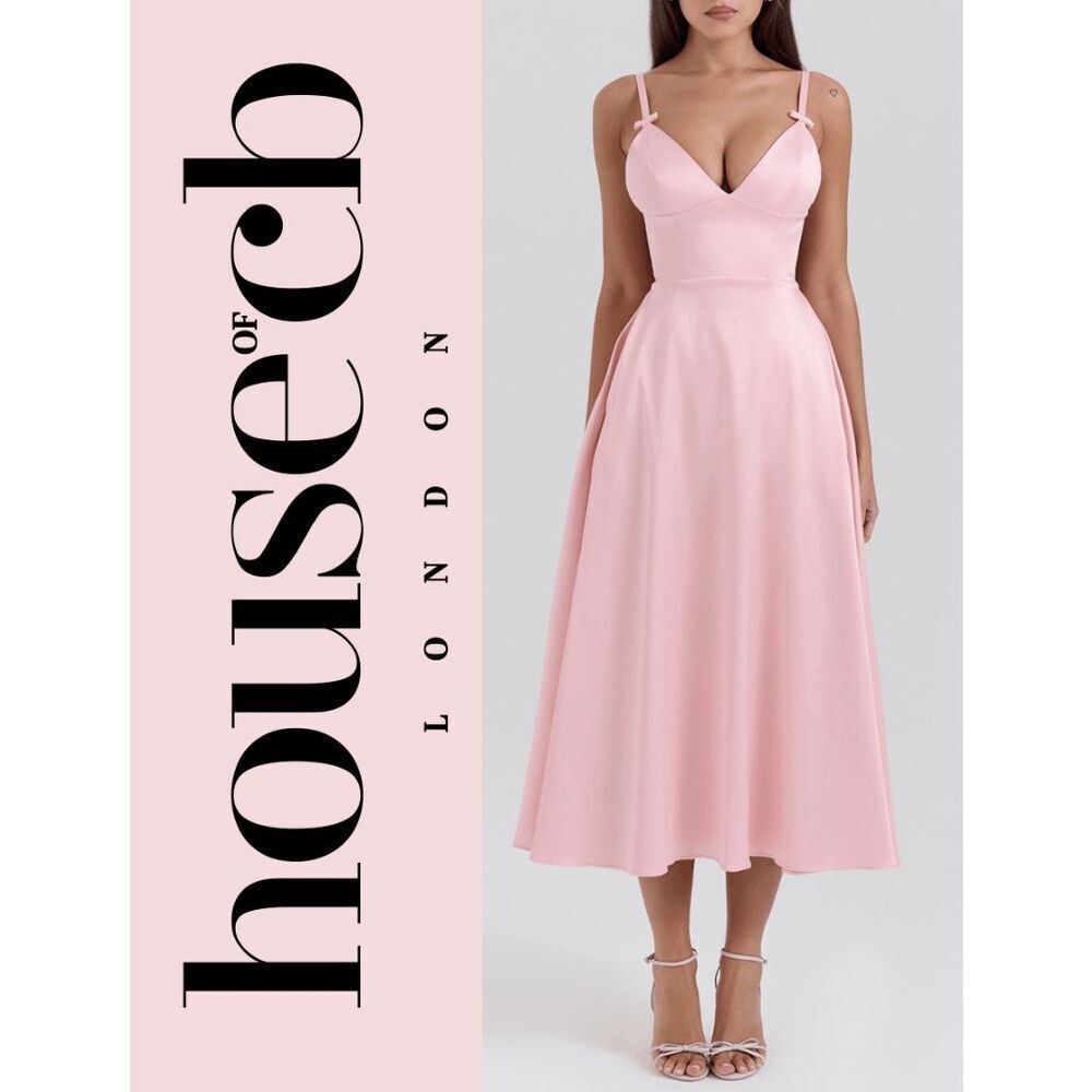 HOUSE OF CB Tiffany Parisian Pink Satin A-Line Midi Dress SIZE XS NWT MSRP $299